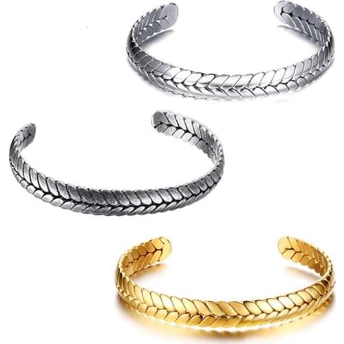 Stainless Steel Vintage Gold Ear of Wheat Shaped Bracelet Bangle Men Women Simple Cuff Bracelets Gift For Him