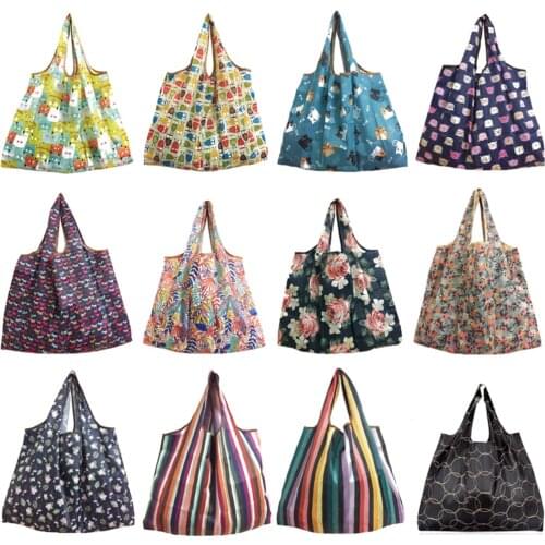 2020 New Lady Foldable Recycle Shopping Bag Eco Reusable Shopping Tote Bag Cartoon Floral Fruit Vegetable Grocery Colorful Bags