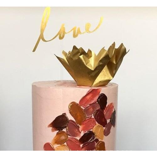 New Love Wedding Acrylic Cake Topper Gold Valentines Day Cupcake Topper Flags for Wedding Valentines Day Party Cake Decoration