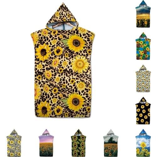 New printed sun flower Microfiber Bath Towels Beach Towel Changing Bathrobe Cloaks Hooded Swimming Pool Gym Fitness Bath Towels