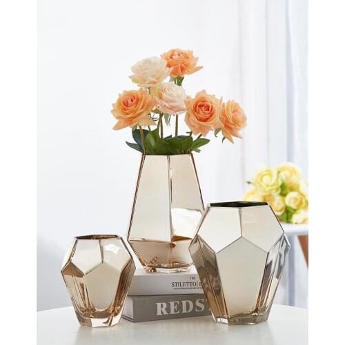 New Golden Vase Creative Glass Vases Home Decoration Accessories Modern Living Room Desktop Ornaments Dry Flower Pot