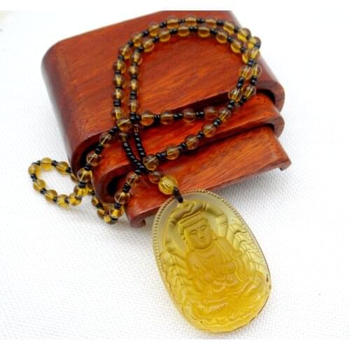 1pc Liuli Crystal Buddha Pendant Amulet Guanyin Buddha Charms Tibetan Buddhism Religion Amulet Necklace Crystal Beads Necklace