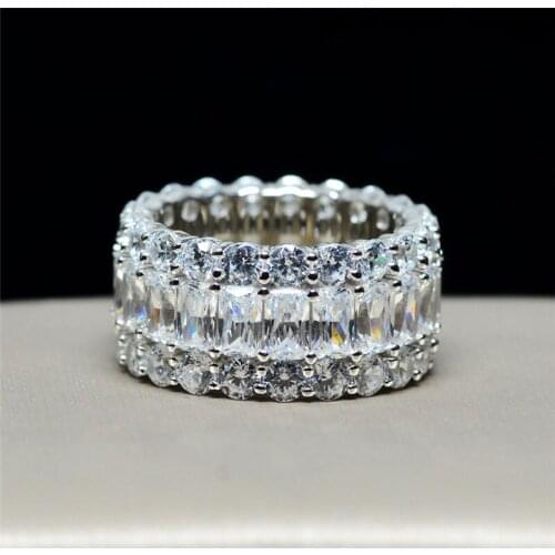 Luxury Eternity Full Lab Diamond Ring 925 sterling silver Bijou Engagement Wedding band Rings for Women men Charm Jewelry Gift
