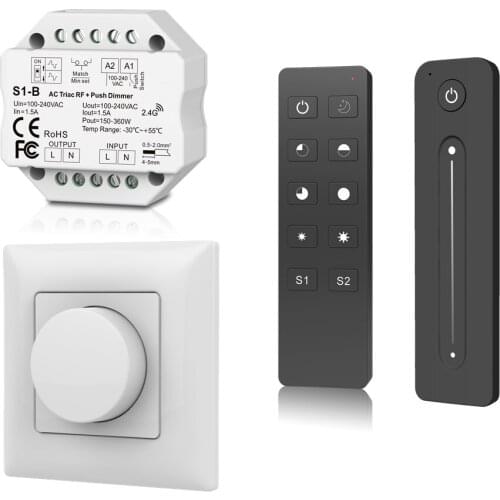 S1-B KS R1 R11 Triac 0-100% RF Push Dimmer Rotary Panel 100-240VAC 360W Slide Touch Remote