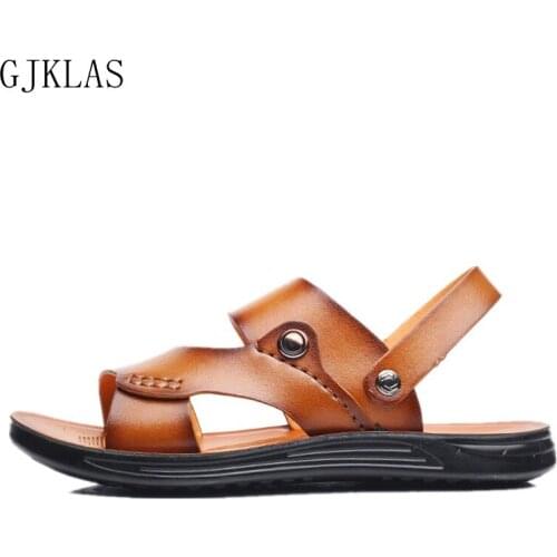 Men Sandals Leather Beach Shoes Summer Sandals for Men Outdoor Leather Casual Shoes Walking Sandals Man Fashion Shoes Slippers