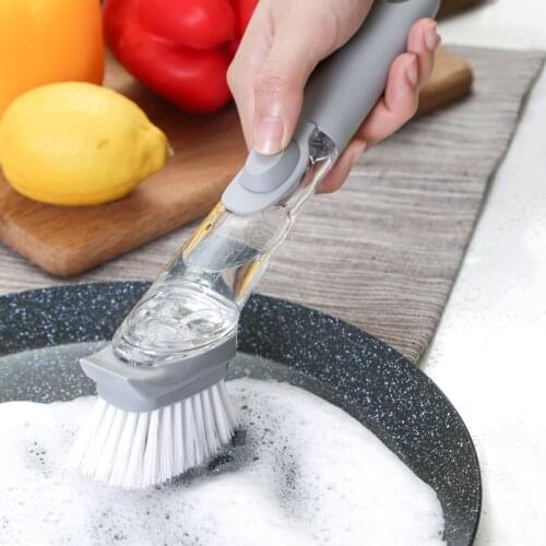 Kitchen Cleaning Brush Dishwashing Brush Household Gadget Multifunction Detergent Liquid Dispenser Sponge Scrubber Cleaning Tool
