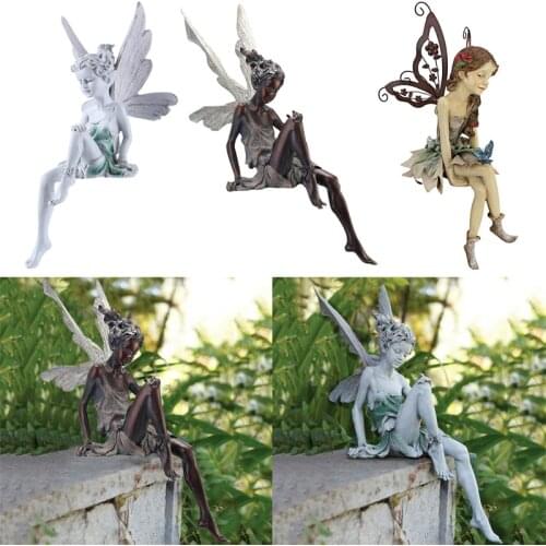 Flower Fairy Sculpture Garden Landscaping Yard Art Ornament Resin Turek Sitting Statue Outdoor Angel Girl Figurines Craft