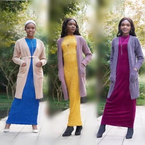 Spring Autumn Winter Womens Jacket Warm Knitwear Pure Color Girls Casual Cardigan Abaya Fashion All-match Jacket Sweater