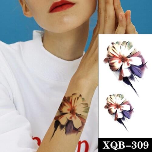 Waterproof Temporary Tattoo Sticker Colorful Flowers Purple Shade Design Fake Tattoos Flash Tatoos Arm Body Art for Women Men
