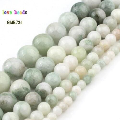 Green White Maotian Jades Beads for Jewellery Making 15 Inch DIY Bracelets for Women 4/6/8/10 / 12mm