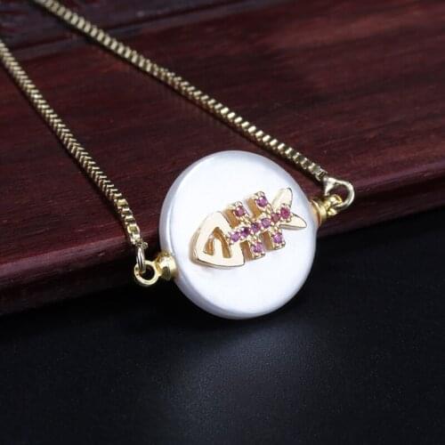 Multi white pink dark blue cz pave goldfish charm freshwater pearl bead link bracelet for women dainty gift for woman