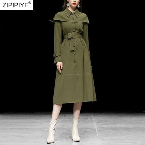 2021 Summer Runway Fashion Turn Down Neck Single-Breasted Long Sleeve Sasshes Design Ball Gown Maxi Trench Coats Z453