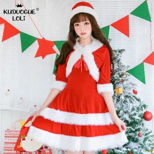 Women Christmas Costume Girl Dress Set Cute Strapless Sleeveless Red Shawl Cloak Hat Female Holiday Masquerade Party Suit Winter