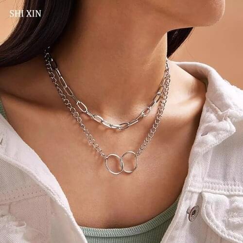SHIXIN Punk 2 Layered Chunky Chain Necklace for Women Fashion Choker Collar 2020 Necklaces Statement Neck Chains Jewelry Collier