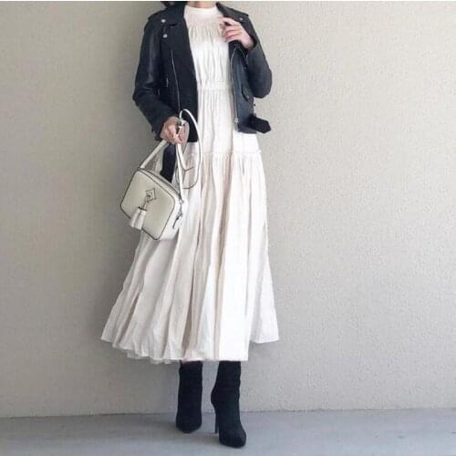 2021 Spring New Japanese Korean High Waist Slimming Simple Solid Color Loose Plus Size Wild Western Women Dress Free Shipping