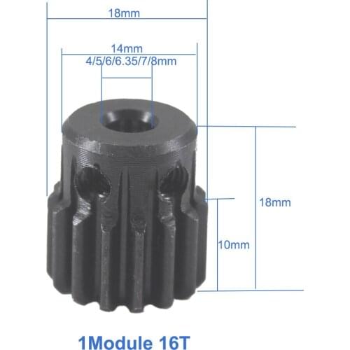 1Module 16T Gear Wheel Metal 45Steel Rc Pinion Gears Pulley 4/5/6/6.35/7/8mm Inner Bore Mould 1 16Tooth Spur Gear Pinion