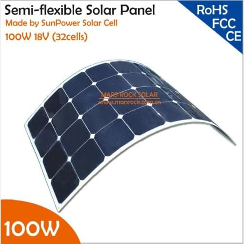 100W 18V Mono Semi Flexible Solar Panel with Front Junction Box 22% High Efficiency SunPower Solar Cell PV moudle for 12V System