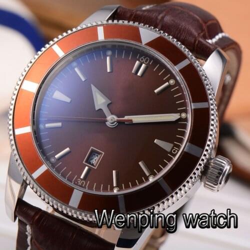 46mm Bliger mans luxury machinery watch rose gold case brown dial luminous marks date window waterproof automatic mens watch