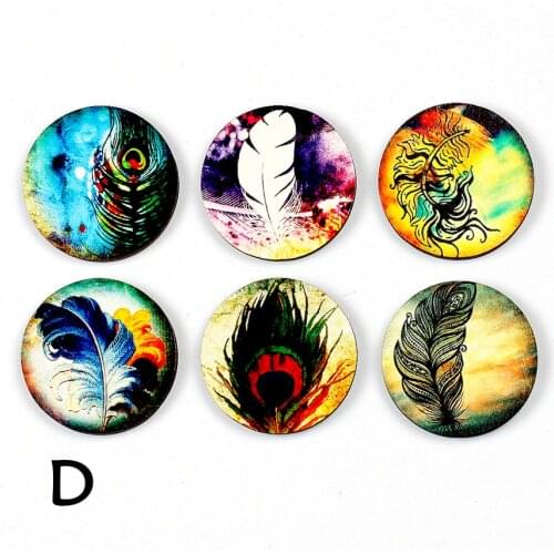 6pcs (sets) 25mm 30mm Different Round pattern Collection Wood Cut Charms make Pendant Bracelets Brooch DIY(WN-D)