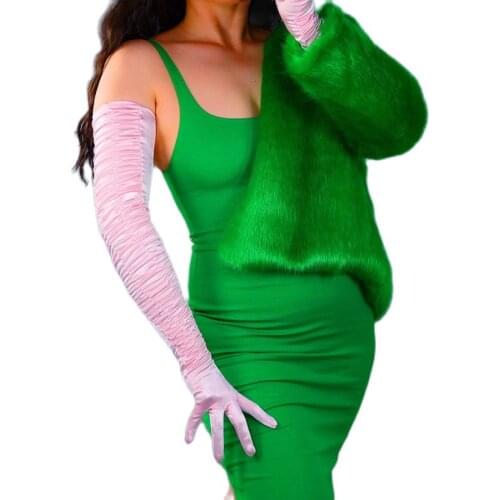 Satin Silk Gloves Female 70cm Pleated Elastic Mercerized Pearlescent Satin Light Pink Women Long Gloves Marry WSG17