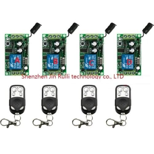 NEW DC12V 1CH 10A Radio Controller RF Wireless Push Remote Control Switch 315 MHZ 433 MHZ teleswitch 4 Transmitter +4 Receiver