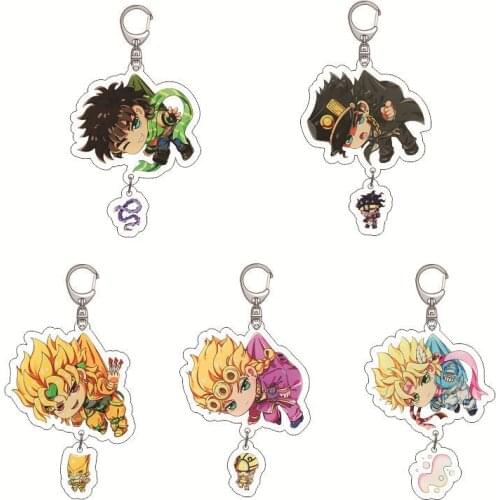 Anime Keychain JoJo Bizarre Adventure Man Key Chain for Women Accessories Cute Bag Pendant Key Ring Acrylic Cartoon Friends Gift
