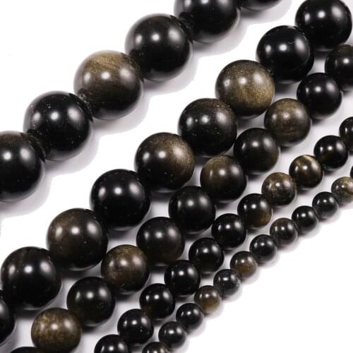4/6/8/10 mm Natural Gold Obsidian Stone Beads Round Loose Spacer Bead For Jewelry Making Findings DIY Bracelet Accessories