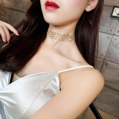 Gold Sexy Invisible Necklace Chain Chocker Clavicle Chain Female Neck Jewelry Neckband Korean Statement Star Sequin Necklace