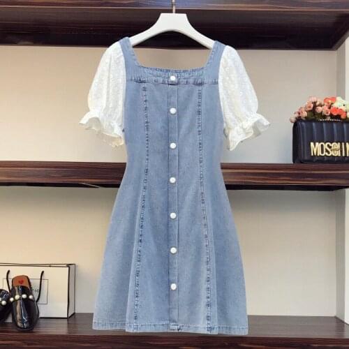 Denim dress female fat sister large size shows thin cover meat little man slightly fat new womens fashion in 2021