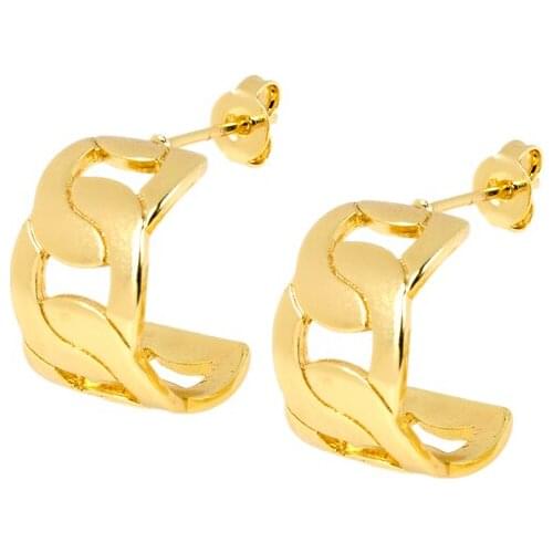 EYIKA Vintage Chunky Geometric Cuban Chain Shape Stud Earrings Gold Silver Color Metal Copper for Women Daily Statement Jewelry