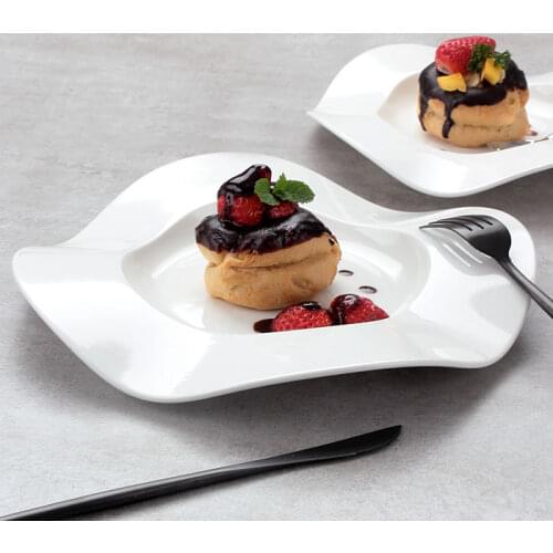 Wave Edge Ceramic Serving Dish Wrinkled Porcelain Dinner Plate Dessert Tableware Pasta Fruit Dip Holder Restaurant Cafe Supplies