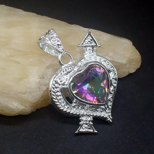 Gemstonefactory Jewelry Big Promotion 925 Silver Heart Shape Mystical Topaz Women Ladies Mom Gifts Necklace Pendant 20213893