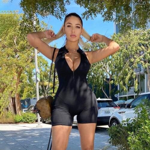 Summer Fashion Solid Skinny Concealed Zip Jumpsuit Women Sexy Bodysuit One Piece Club Outfits Lounge Streetwear Wholesale Items