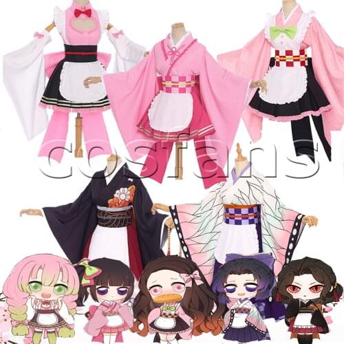 Hot Demon Slayer Kochou Shinobu Kamado Nezuko Kanroji Mitsur Kibutsuji Muzan Kimono Maid Uniforms Cosplay Costume Free Shipping