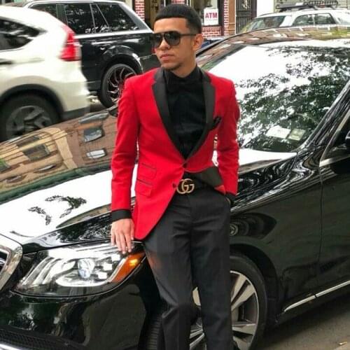 Red Wedding Suits for Men Groom Wedding Tuxedo 2Piece Coat Black Pants Slim Fit Terno Masculino Costume Homme Prom Man Blazer