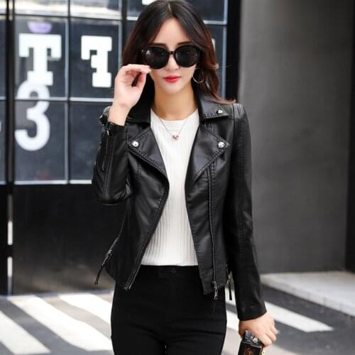 THEME 21 Women New Fashion Pu Leather Jacket Zipper Motorcycle Coat Short Faux Leather Biker Jacket Soft Bomber Jacket Female