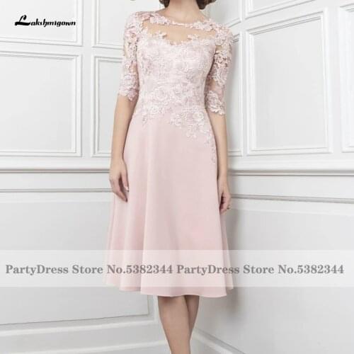 Lakshmigown Simple Pink Mother of the Bridal Dress 2021 Vestidos Groom Mum Cocktail Wedding Party Dress with Half Sleeves