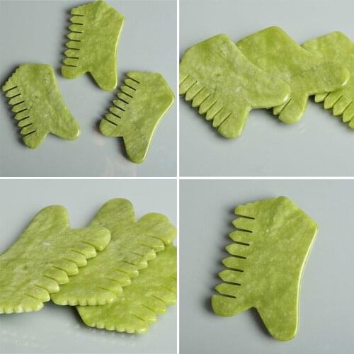 Natural Stone Green Jade Massage Comb Gouache Scraper Head Meridian Scrapping Acupuncture Therapy Muscle Relaxing Beauty Tool