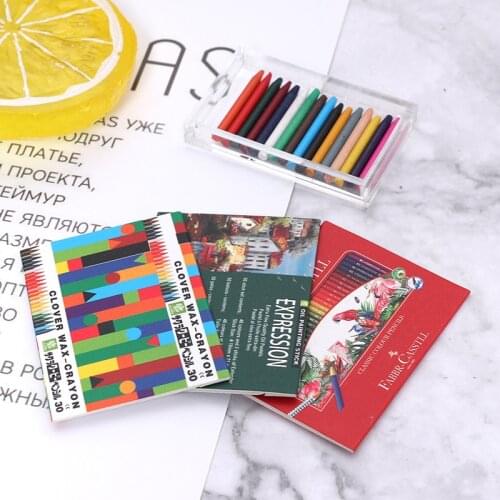 1Set 1/6 Scale Mini Dollhouse Miniature Crayon With 3 paper box for Doll House Accessories