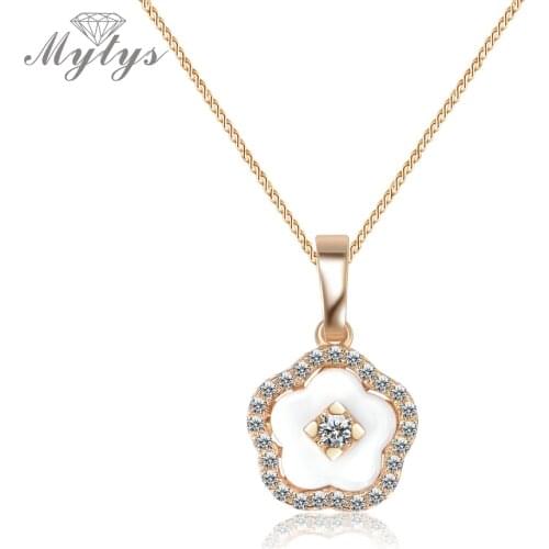 Mytys Wholesale Price Crystal Flower Pattern Necklaces & Pendants Friendship Necklaces Two Color CN278