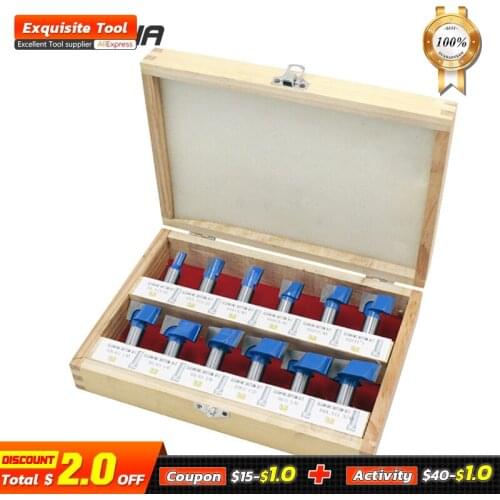 LAMEZIA 12pcs/set Carbide 1/2 Straight Handle Woodworking Milling Cutter Set T-Slot Bottom Knife Engraving Machine Drill Bit