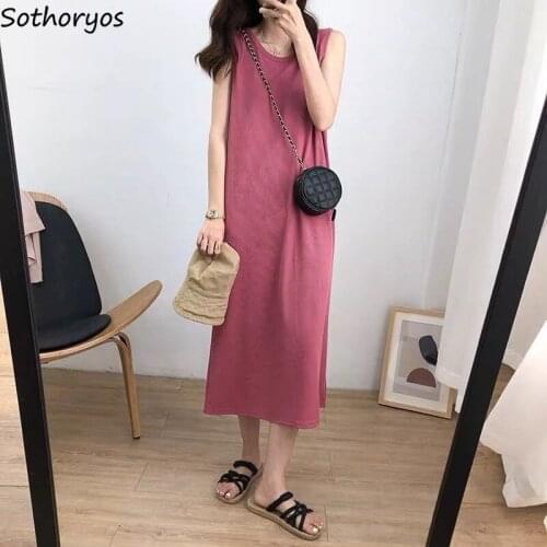 Solid Sleepshirts Women Simple Basic Loose Cozy Sleeveless Breathable High Quality Nightgowns Trendy Leisure Mid-calf Lounge Hot
