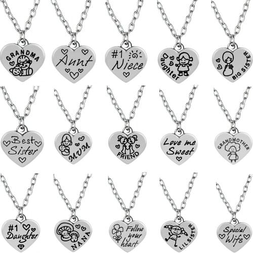 Family Friends Love Necklace Mom Daughter Grandma Sister Niece Aunt Heart Pendant Charm Chain Birthday Party Xmas Gifts Jewelry