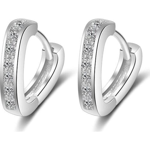 Hot Sale Wholesale Fashion 2018 New Shiny Zircon Heart Design 925 Sterling Silver Stud Earrings for Women Jewelry Christmas Gift