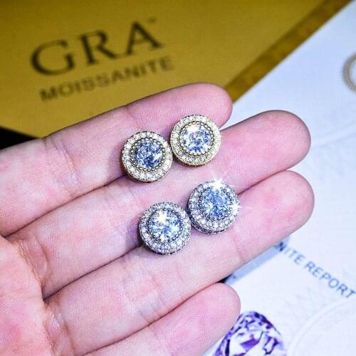 Shiny Crystal White Round Zircon Hip Hop Earrings For Women Men Vintage Fashion Jewelry Gold/Rose Gold/Silver Color Stud Earring