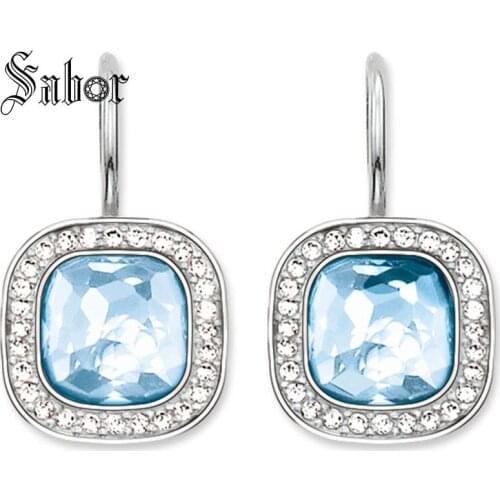 Blue Square Swan Neck Drop Earrings 2020 New Faceted Crystal Fashion Jewelry party silver color Gift For Women thomas