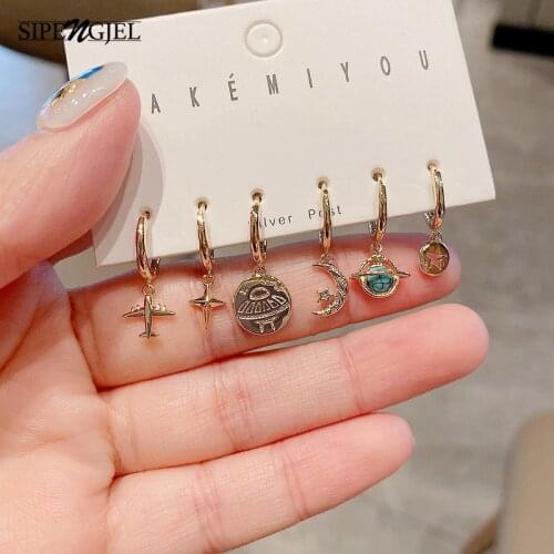 SIPENGJEL Fashion New Plane Pendant Earrings Set Korean Style Small Hoop Earrings For Women Party Jewelry Gift 2021