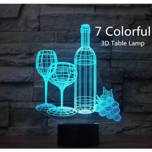 LED RGB Wine Cup Bottle Modelling 3D Table Lamp 7 Colorful Acrylic Night Light Kids Gifts Sleep Lighting Bedroom Bedside Decor
