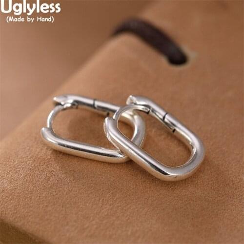 Uglyless Neutral Simple Fashion Glossy Silver Ear Hoops for Men Women Unisex Earrings 925 Silver Studs Earrings Square Hollow