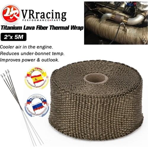 VR - 2"X 5meter TITANIUM TURBO MANIFOLD HEAT EXHAUST THERMAL WRAP TAPE + 4PCS STAINLESS TIES VR1905T